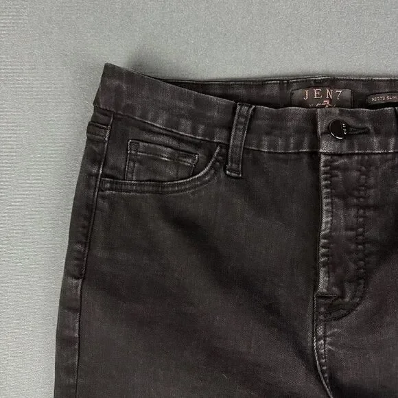 Jen7 Seven For All Mankind 7FAM Jeans Womens 8 Black Petite Slim Bootcut Stretch - Picture 3 of 16